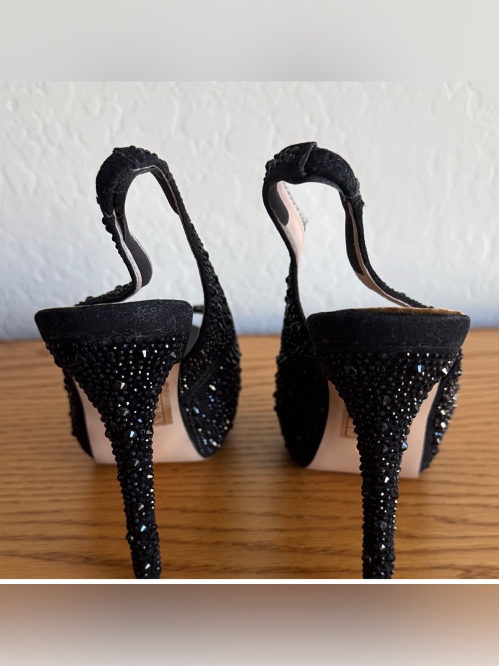 Lauren Lorraine Candy Sling Black Rhinestone Peep Toe Heels Size 7.5 - Picture 5 of 10